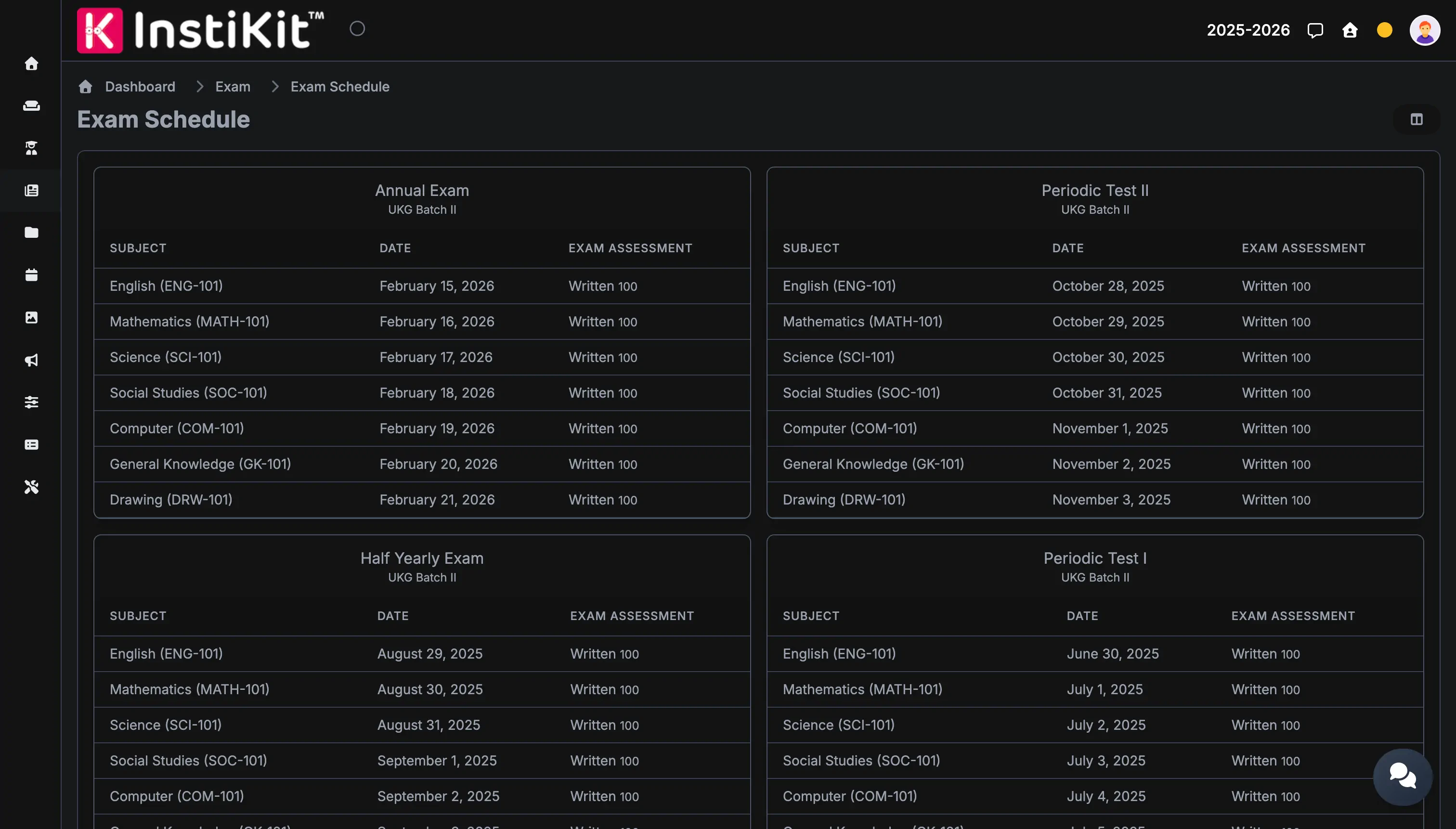 InstiKit Exam screen