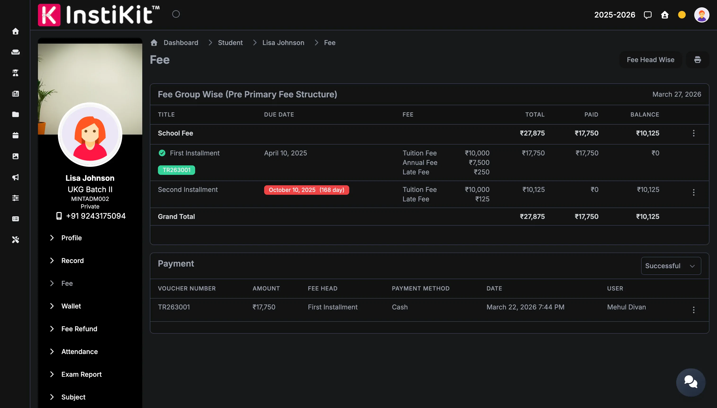 InstiKit Fees screen