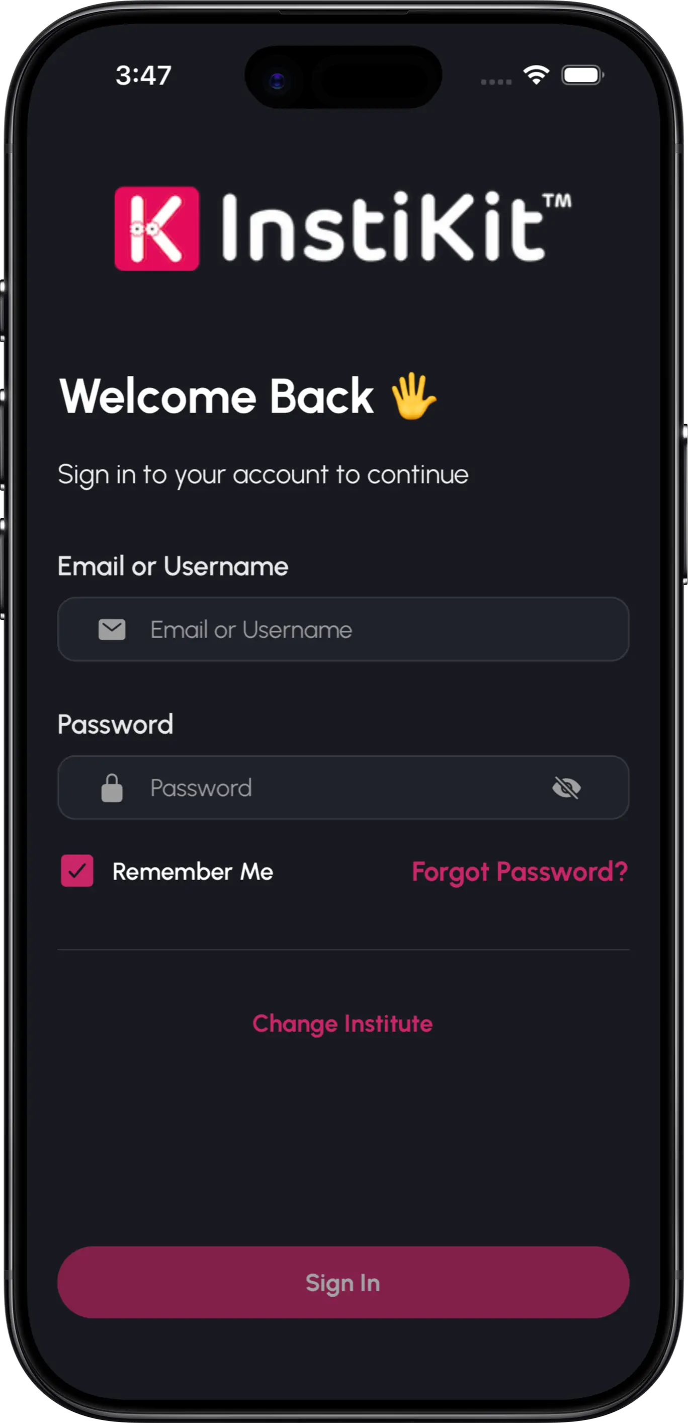 InstiKit Login screen